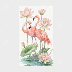 Pink Flamingo Lotus Watercolor Artwork