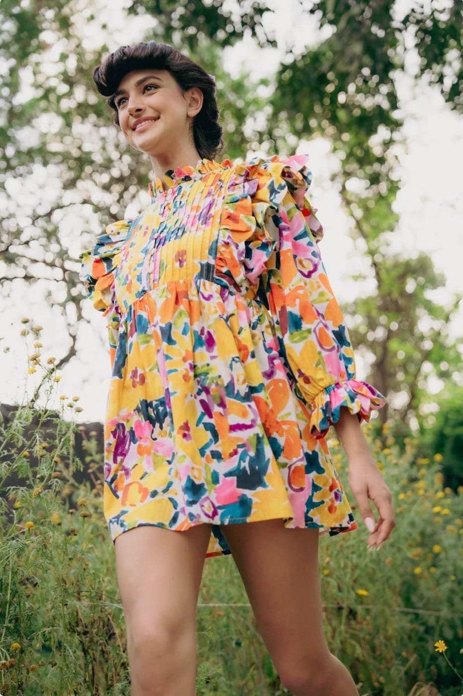 Painted floral print on a finished YDEE garment