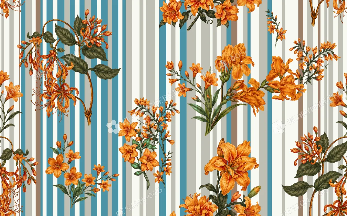 Blue Stripe Marigold Floral Blue Stripe Marigold Floral