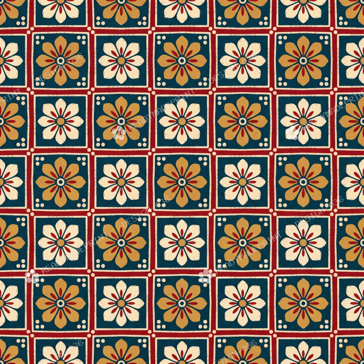 Ajrakh Floral Grid Ajrakh Floral Grid