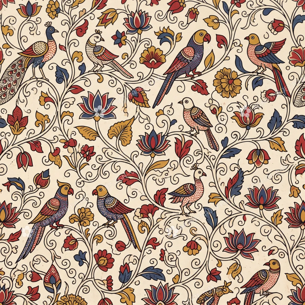 Srikalahasti Lotus Pond Kalamkari Jaal Srikalahasti Lotus Pond Kalamkari Jaal
