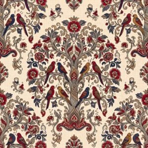 Crimson Zari Kalamkari Temple Border Jaal
