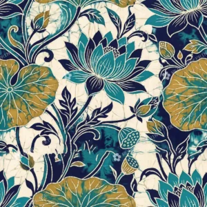 Teal Lotus Batik Botanical Jaal Teal Lotus Batik Botanical Jaal