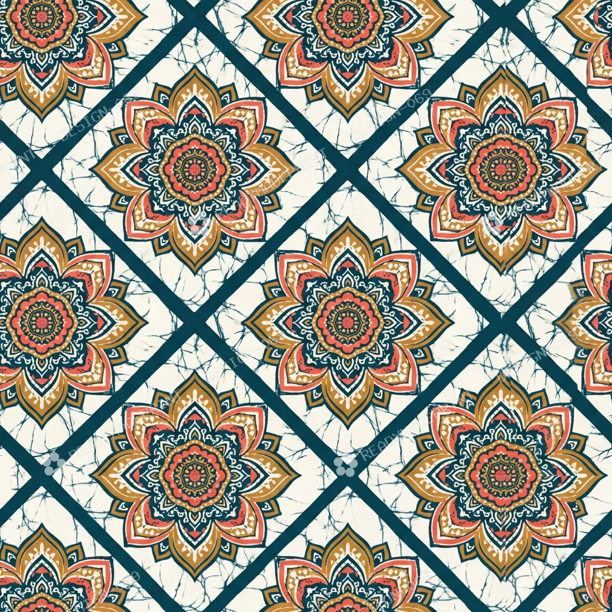 Indigo Tile Batik Medallion Grid Indigo Tile Batik Medallion Grid