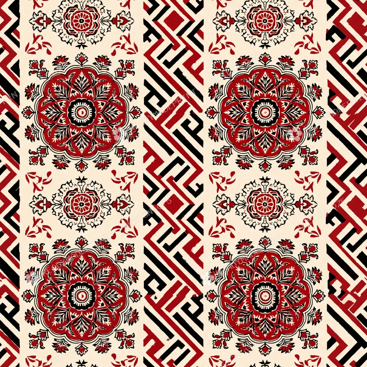 Madder Red Bagh Print Medallion Border Madder Red Bagh Print Medallion Border