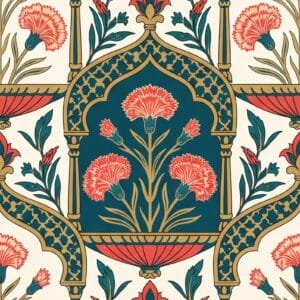 Deep Teal Block Print Arch Jaal