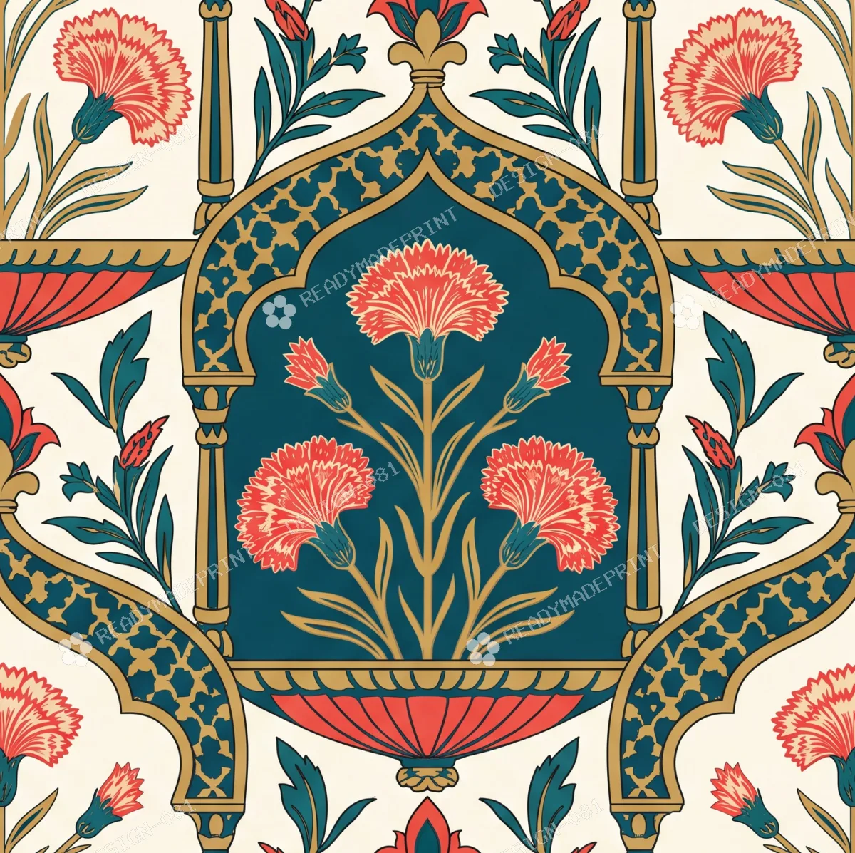 Deep Teal Block Print Arch Jaal Deep Teal Block Print Arch Jaal
