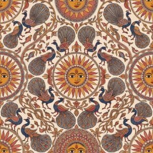 Madder Red Madhubani Peacock Jaal