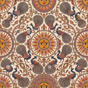 Madder Red Madhubani Peacock Jaal