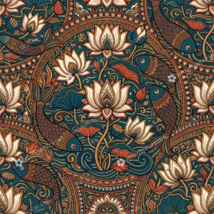 Deep Teal Madhubani Lotus Jaal