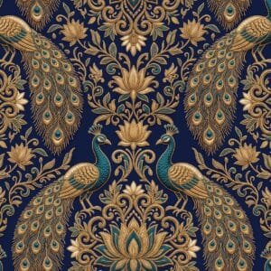 Indigo Zardozi Peacock Jaal