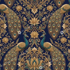 Indigo Zardozi Peacock Jaal