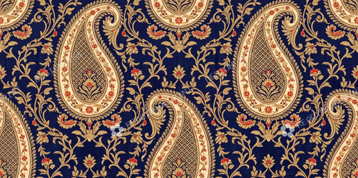 Navy Blue Banarasi Brocade Paisley Jaal Navy Blue Banarasi Brocade Paisley Jaal