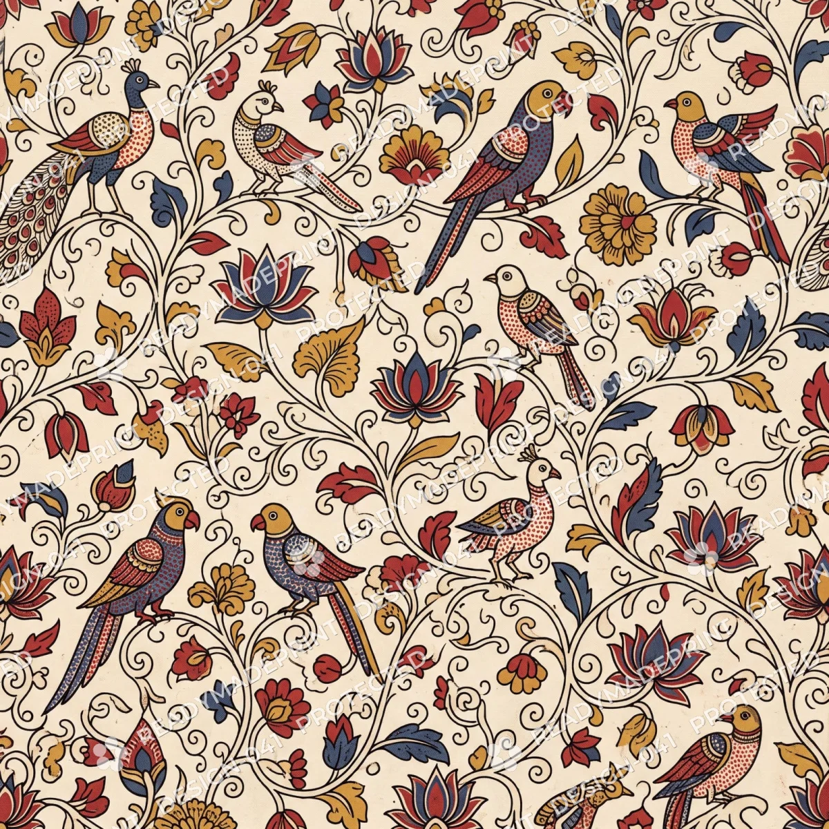 Srikalahasti Lotus Pond Kalamkari Jaal Srikalahasti Lotus Pond Kalamkari Jaal