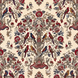 Crimson Zari Kalamkari Temple Border Jaal