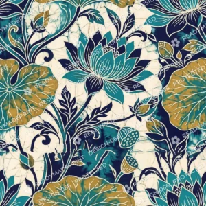 Teal Lotus Batik Botanical Jaal