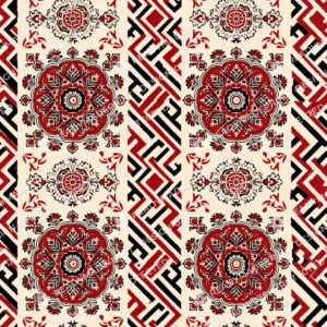 Madder Red Bagh Print Medallion Border