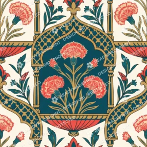 Deep Teal Block Print Arch Jaal