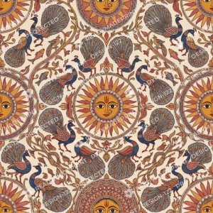 Madder Red Madhubani Peacock Jaal