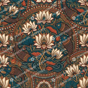 Deep Teal Madhubani Lotus Jaal