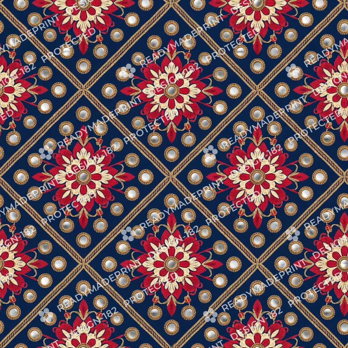 Indigo Mirror Work Rosette Jaal Indigo Mirror Work Rosette Jaal