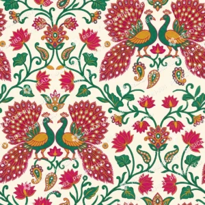 Fuchsia Mirror Work Peacock Jaal