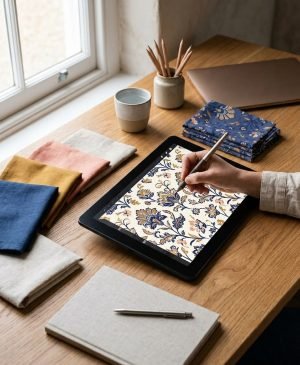 Seamless textile pattern being drawn on a graphics tablet